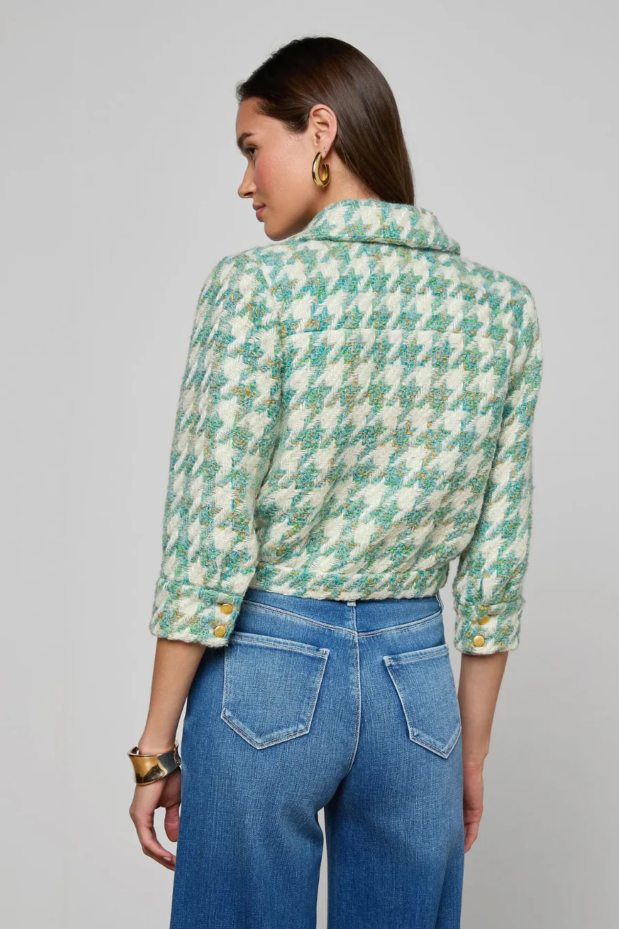 Jia Tweed Jacket Dusty Jade Houndstooth - Image 2