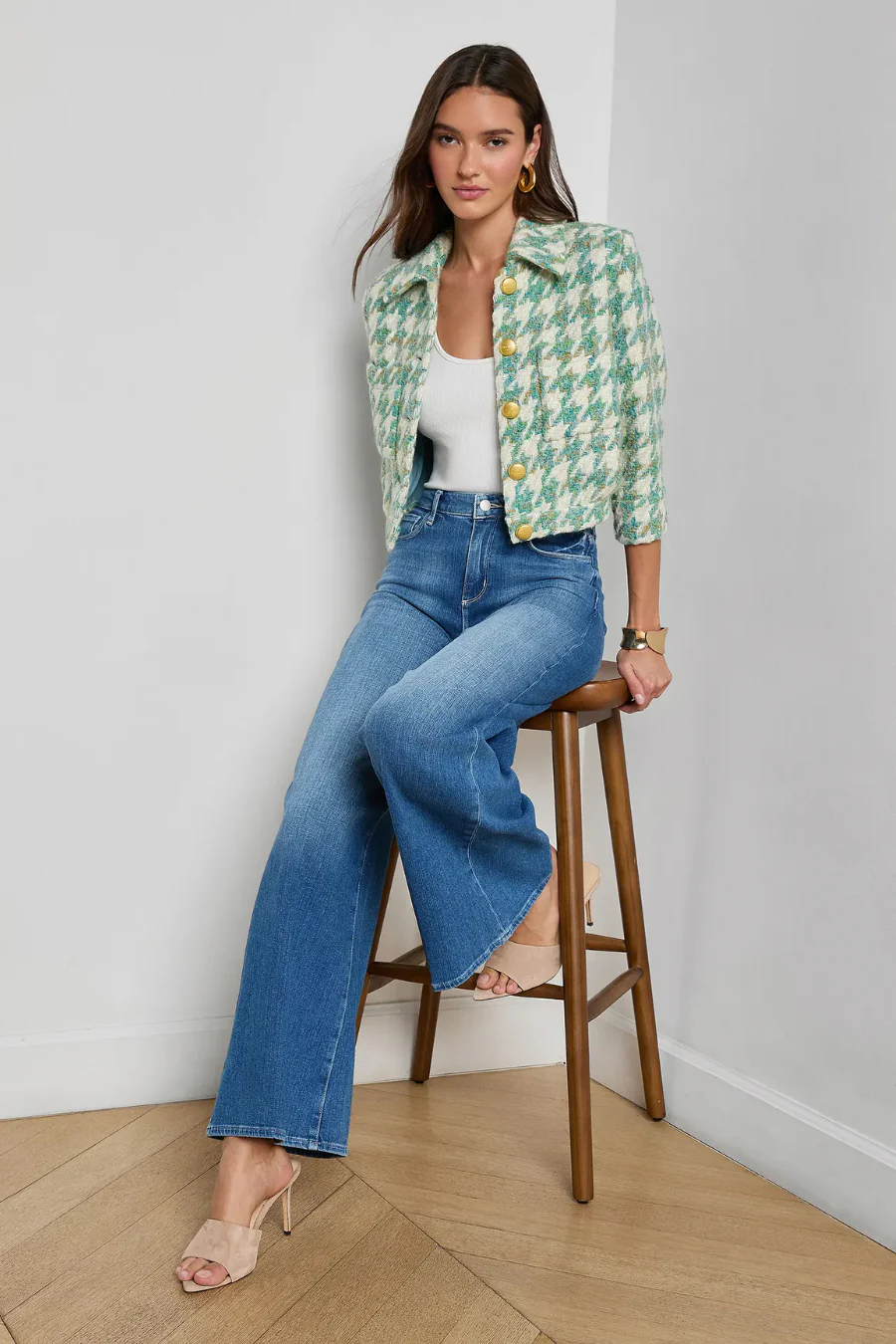 Jia Tweed Jacket Dusty Jade Houndstooth - Image 3