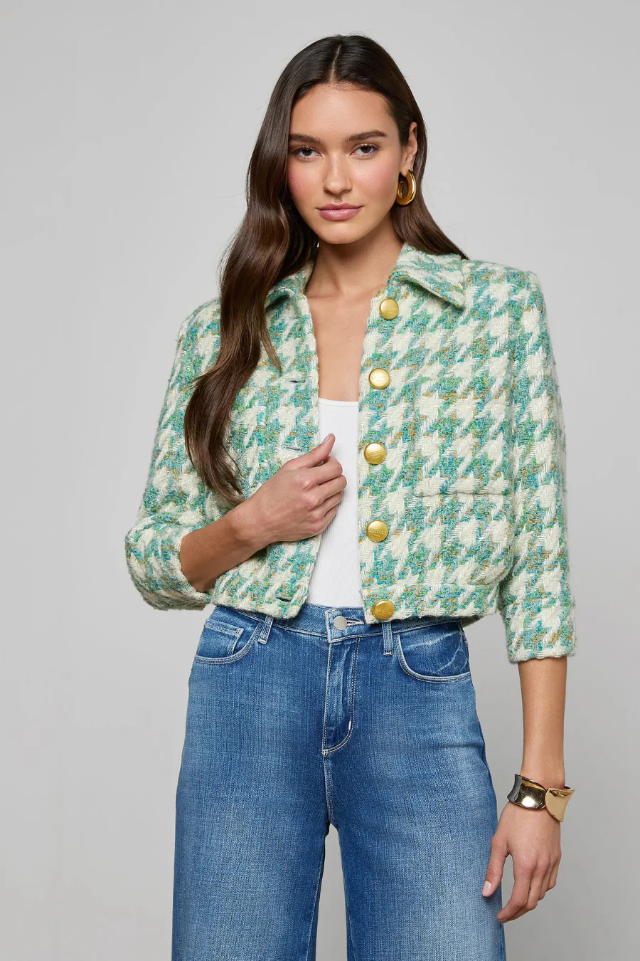 Jia Tweed Jacket Dusty Jade Houndstooth - Image 5