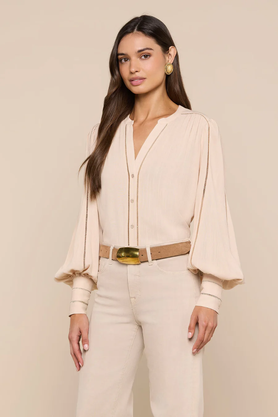 Kiera Ladder Trim Blouse Biscuit - Image 3