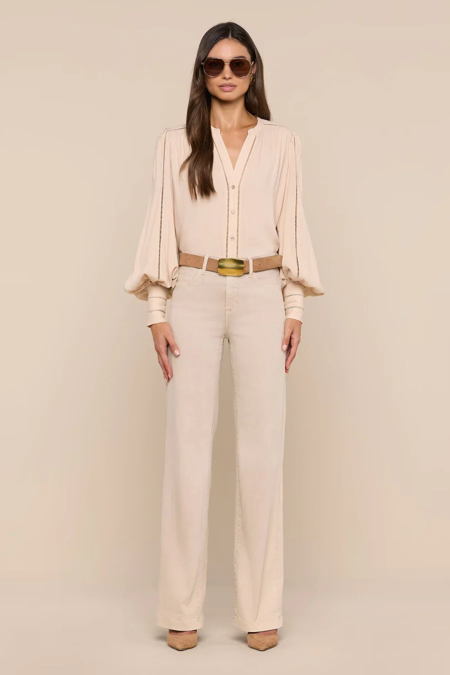 Kiera Ladder Trim Blouse Biscuit - Image 4