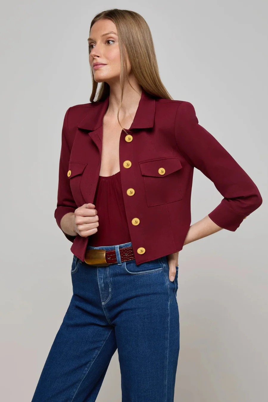 Kumi Cropped Jacket Black Cherry - Image 4
