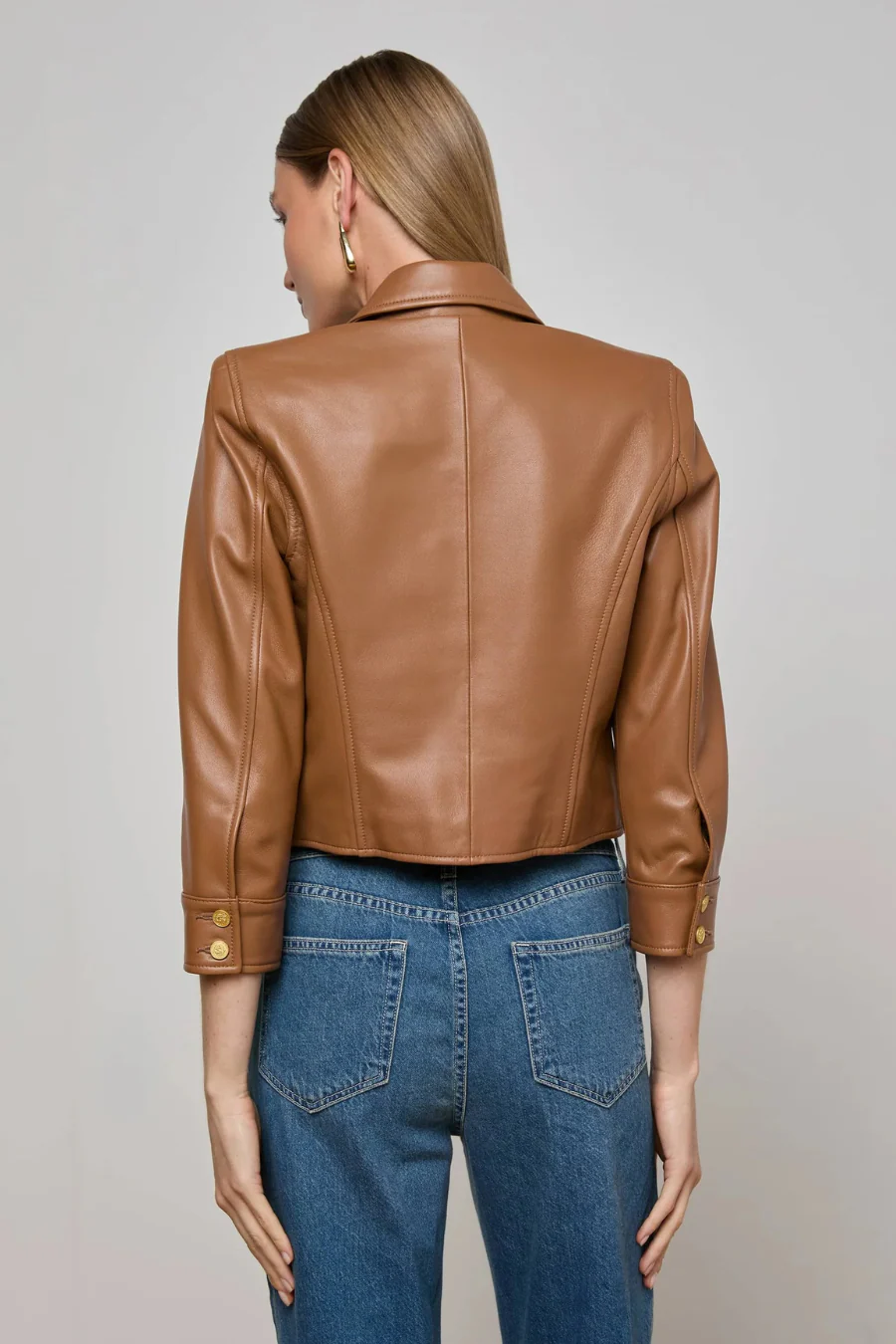 Kumi Cropped Leather Jacket Soft Cognac - Image 2