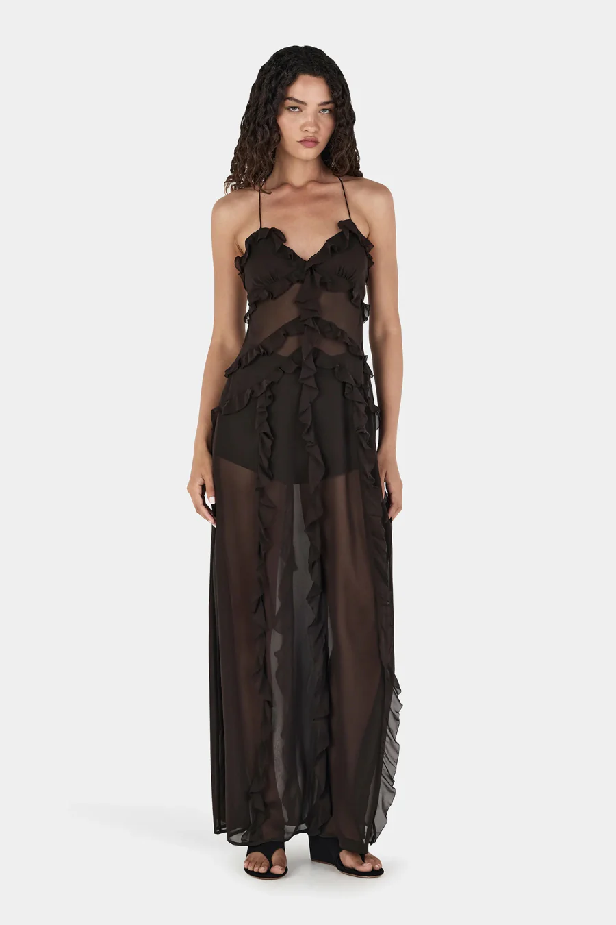 Laila Silk Maxi Dress Chocolate
