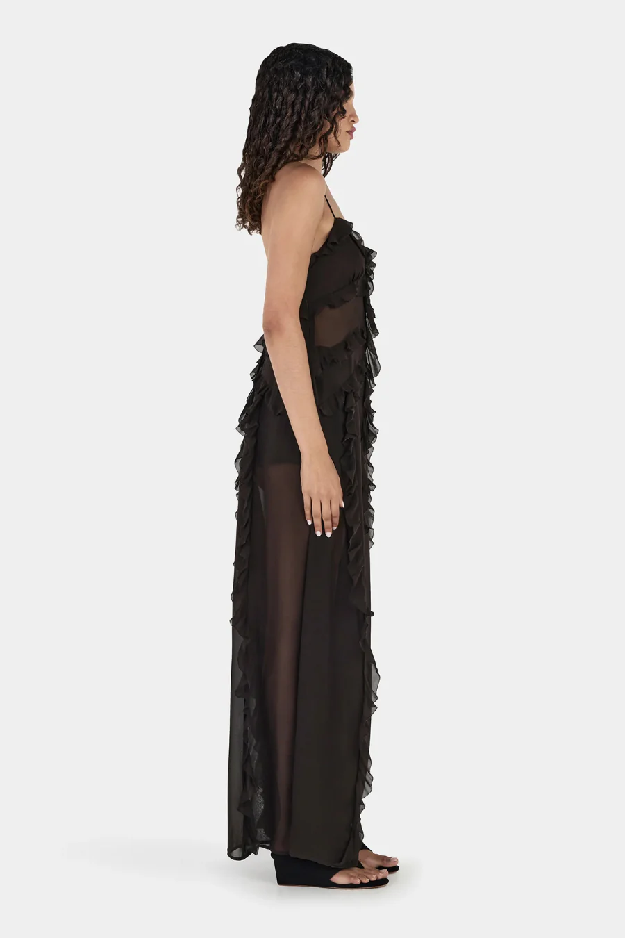 Laila Silk Maxi Dress Chocolate - Image 3