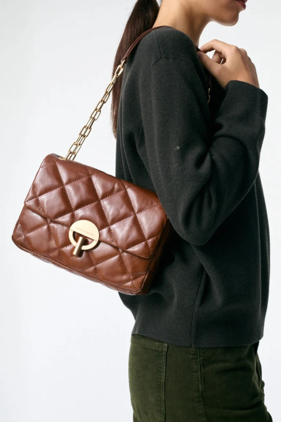 Large Leather Moon Bag Havana - Image 2