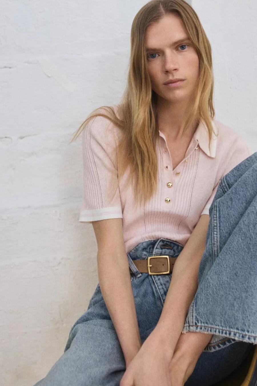 Laurie Cotton Cashmere Polo Light Pink - Image 4