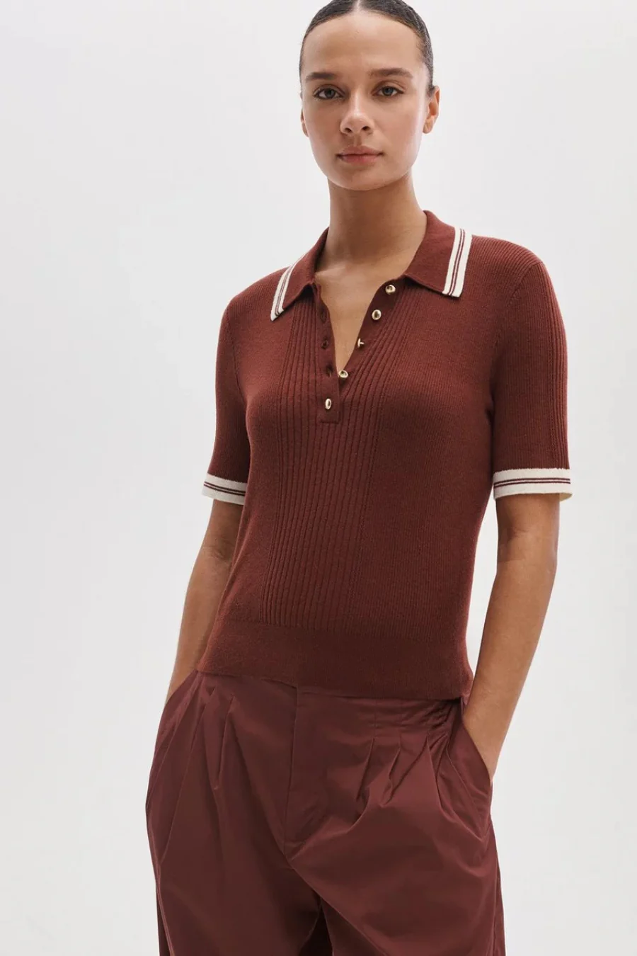 Laurie Cotton Cashmere Polo Rosewood - Image 3