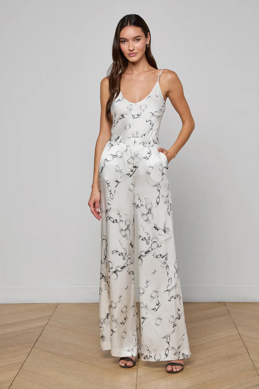 Lexi Satin Camisole Ivory/ Grey Small Faded Chain