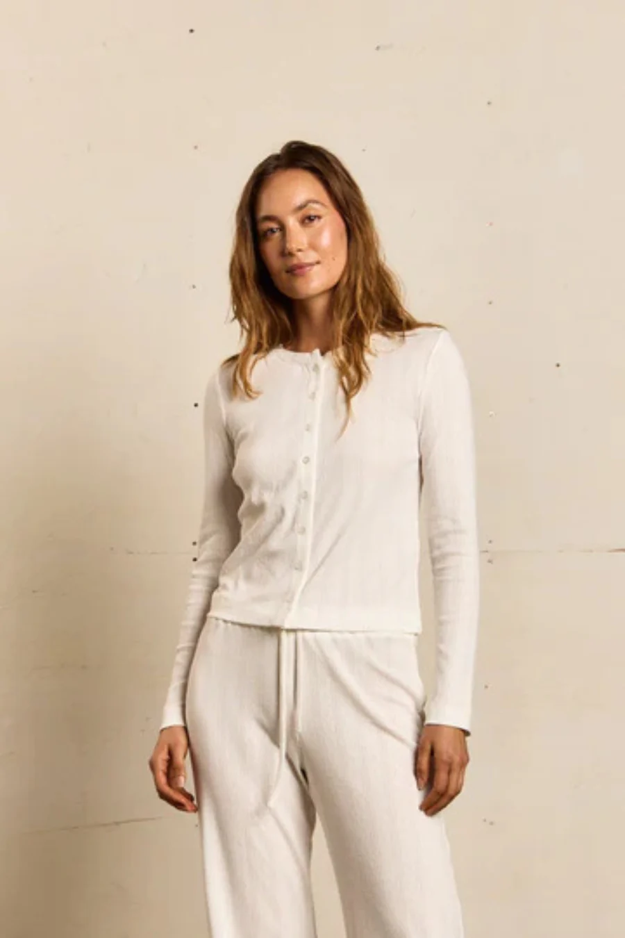 Lila Pointelle Cardi White