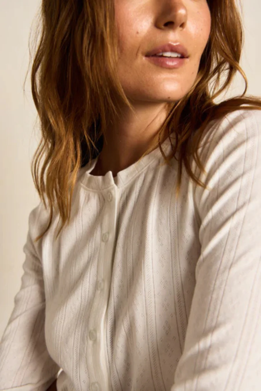 Lila Pointelle Cardi White - Image 2