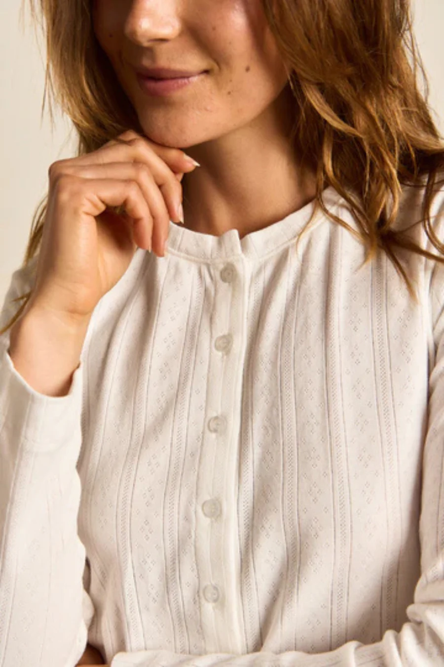 Lila Pointelle Cardi White - Image 4