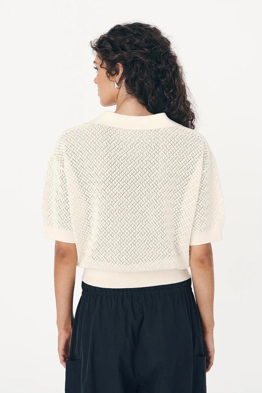 Loretta Pointelle Knit Top Bone - Image 2