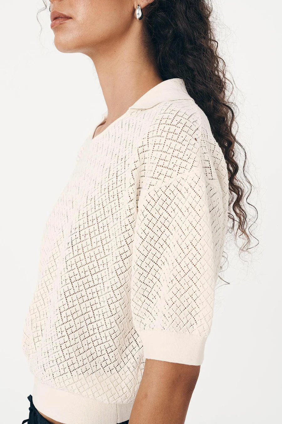 Loretta Pointelle Knit Top Bone - Image 3