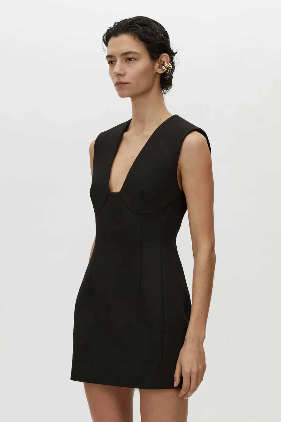 Mackinley V Neck Mini Dress Black - Image 3