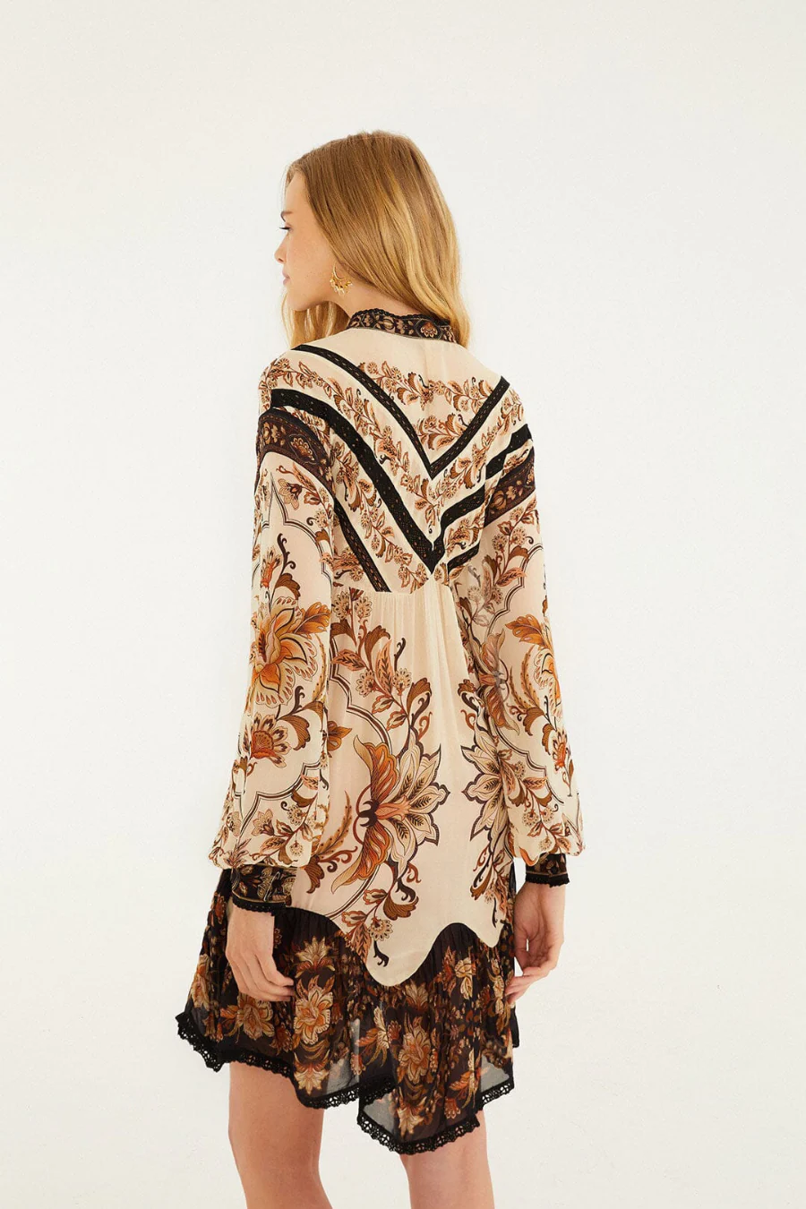 Majestic Garden Lace Long Sleeve Mini Dress Sand - Image 2