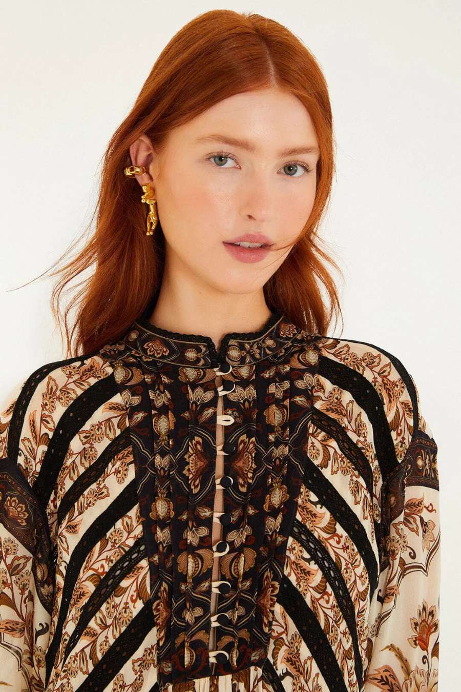 Majestic Garden Lace Long Sleeve Mini Dress Sand - Image 4