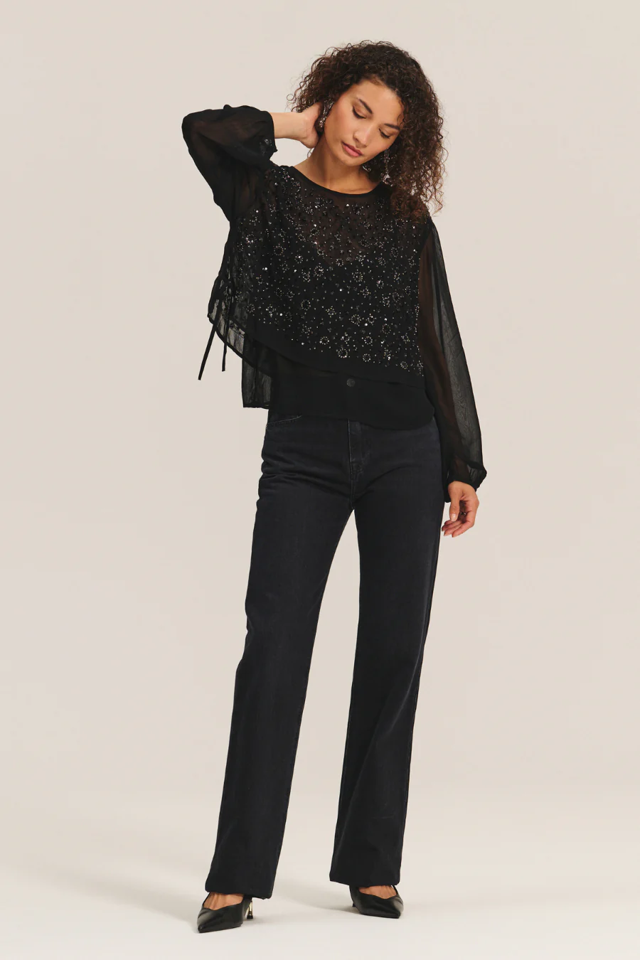 Marlowe Sequin Blouse Black - Image 3