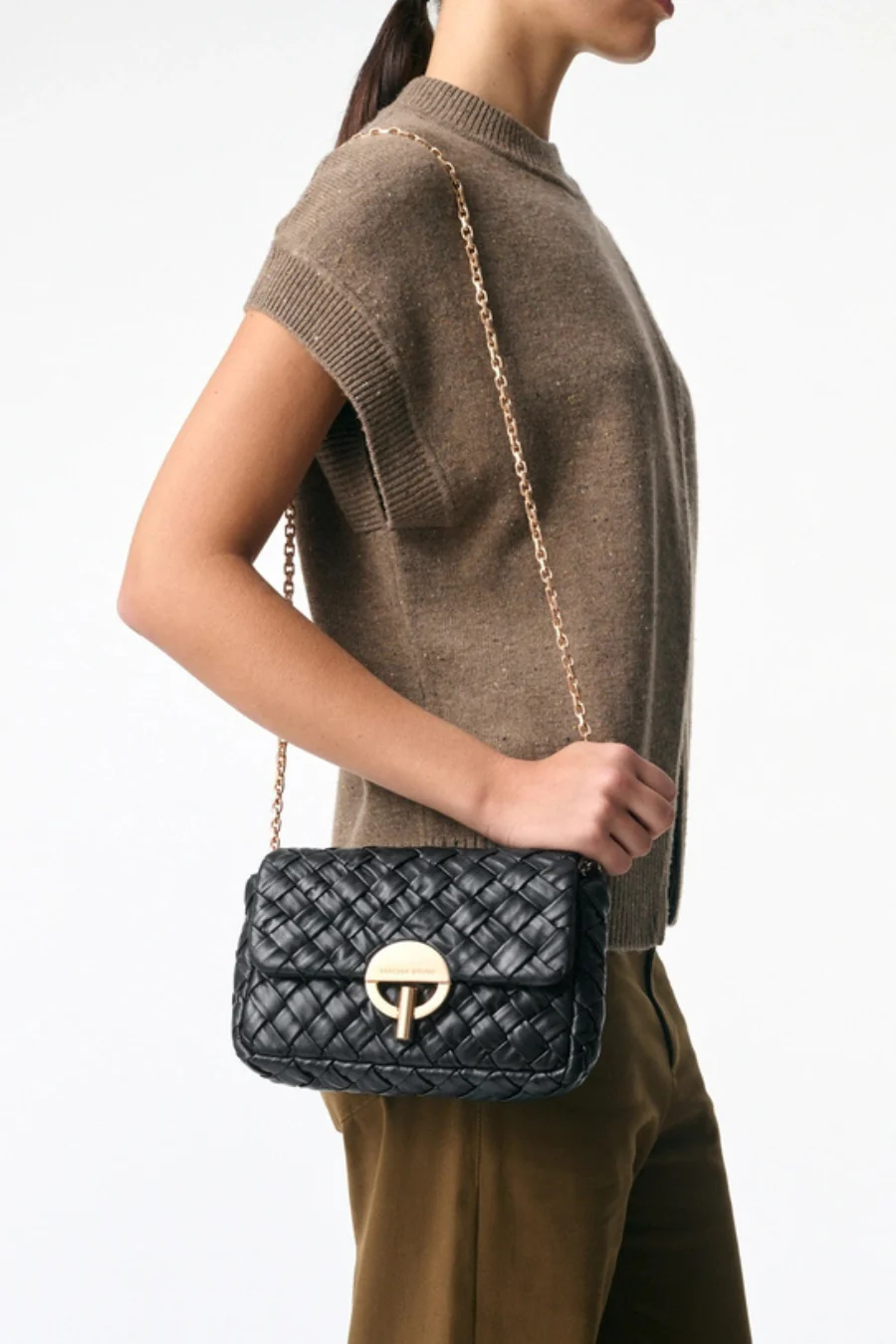 Medium Braided Leather Moon Bag Black - Image 2