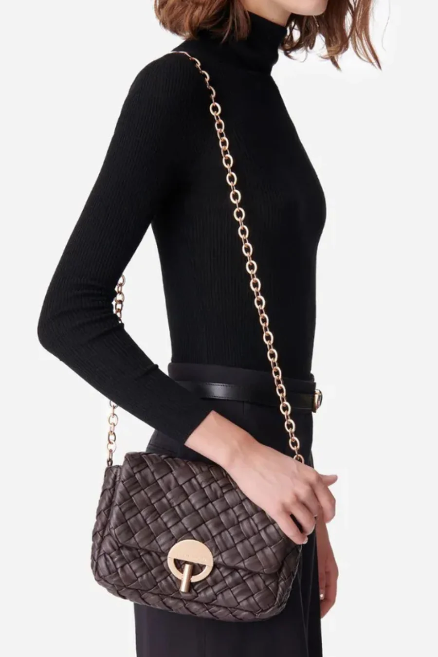 Medium Braided Leather Moon Bag Chocolate - Image 2