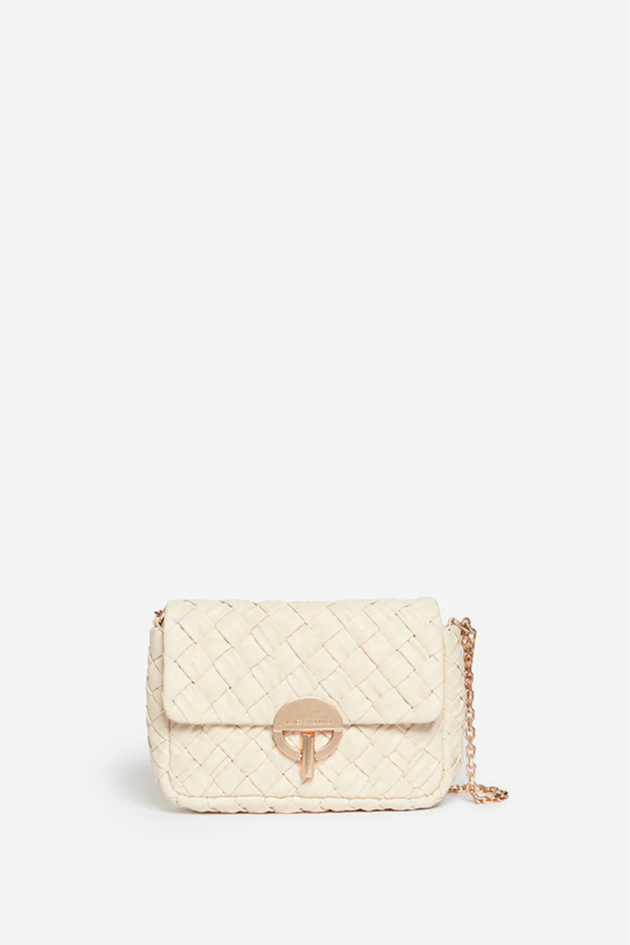 Medium Braided Leather Moon Bag Ivory