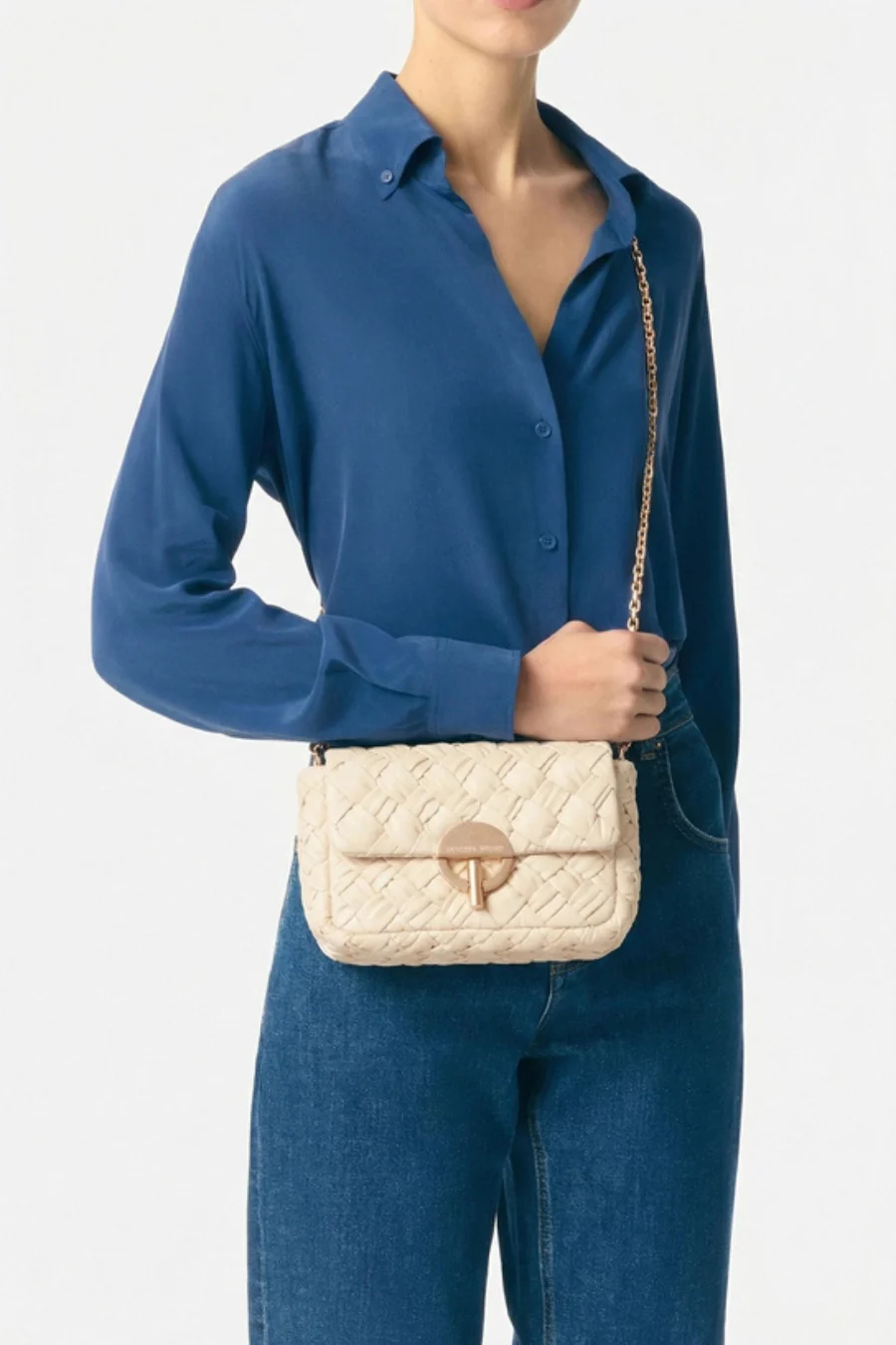Medium Braided Leather Moon Bag Ivory - Image 2