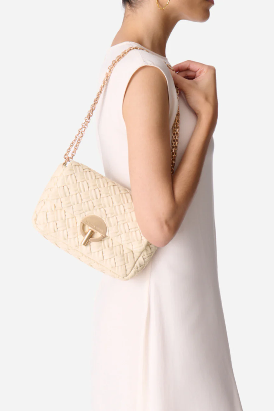 Medium Braided Leather Moon Bag Ivory - Image 3