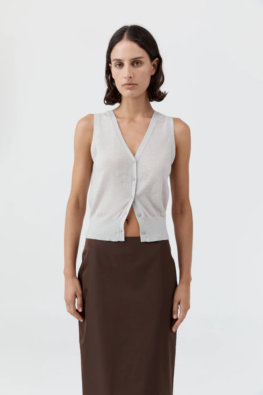 Merino Wool Oupa Vest Light Grey Marle - Image 3
