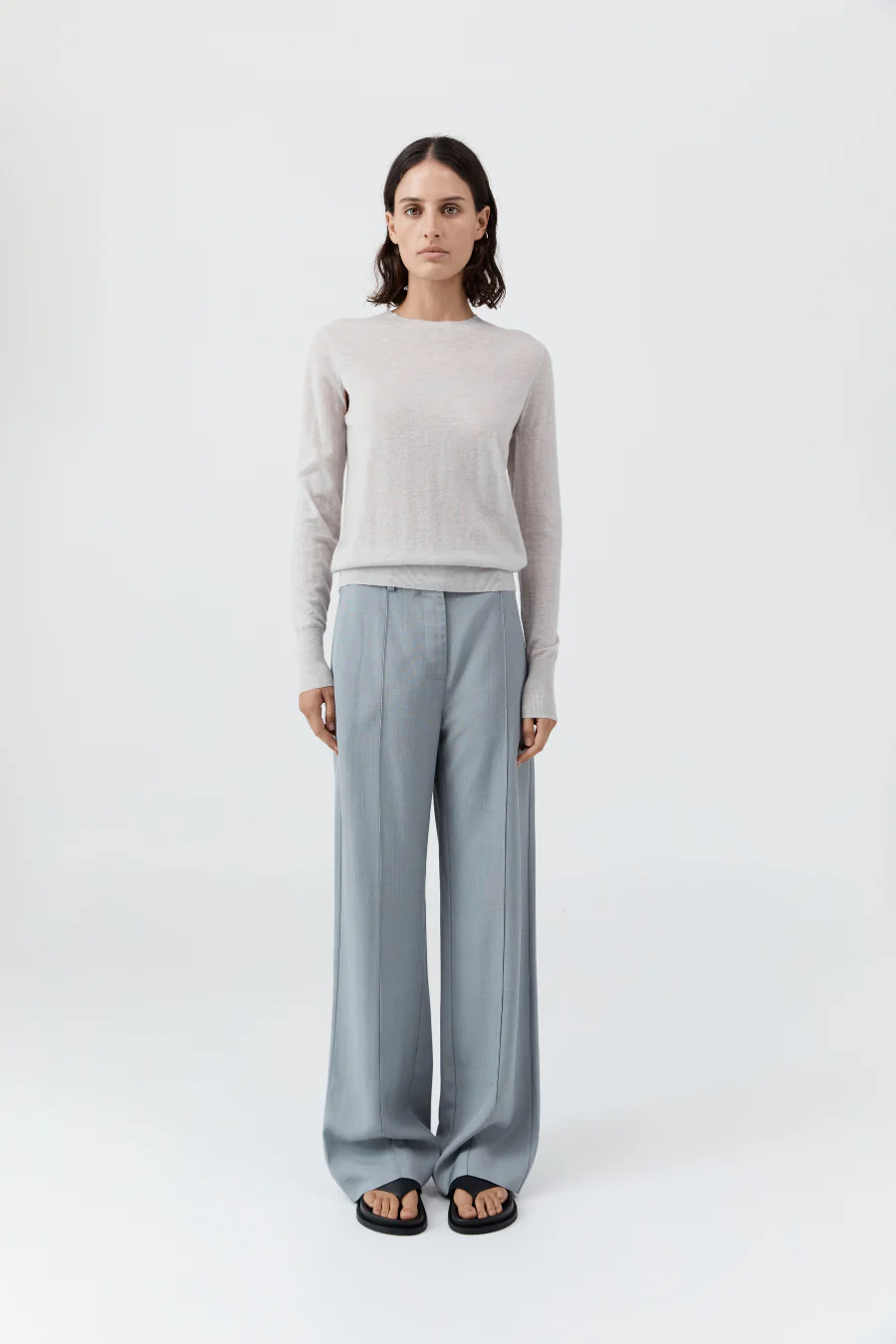 Merino Wool Slit Sleeve Sweater Light Grey Marle