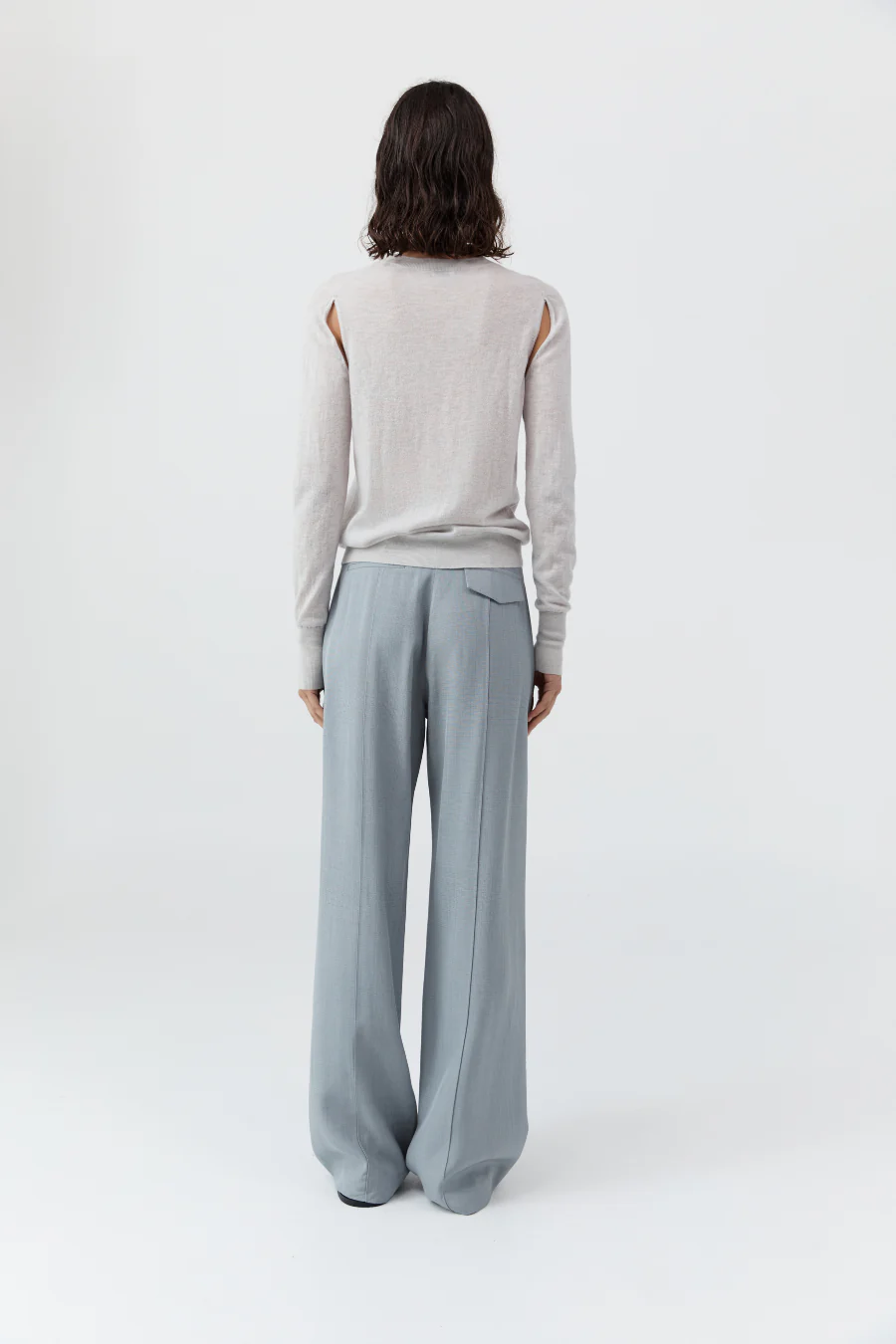 Merino Wool Slit Sleeve Sweater Light Grey Marle - Image 2