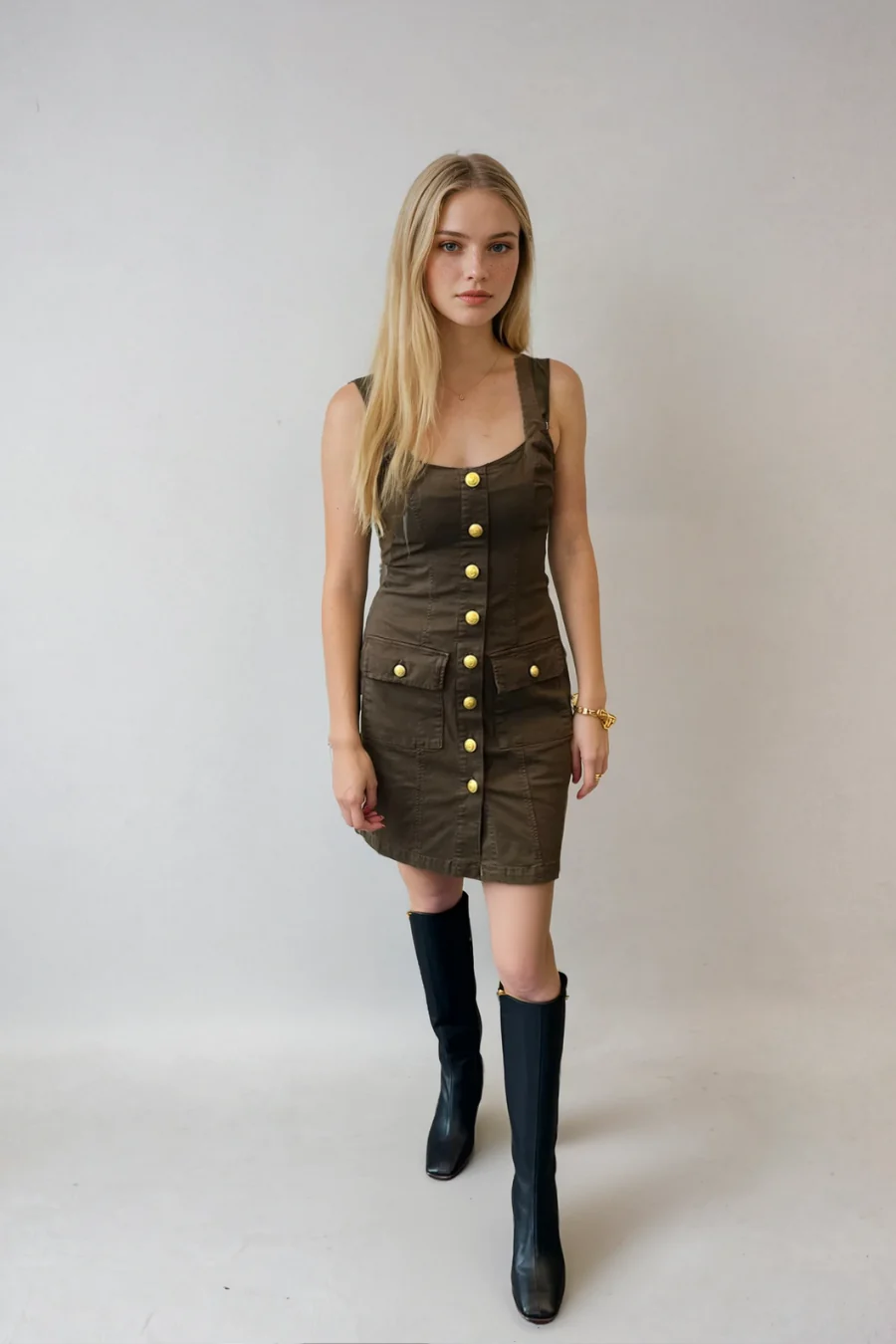 Midy Button Front Tank Dress Pine - Image 4