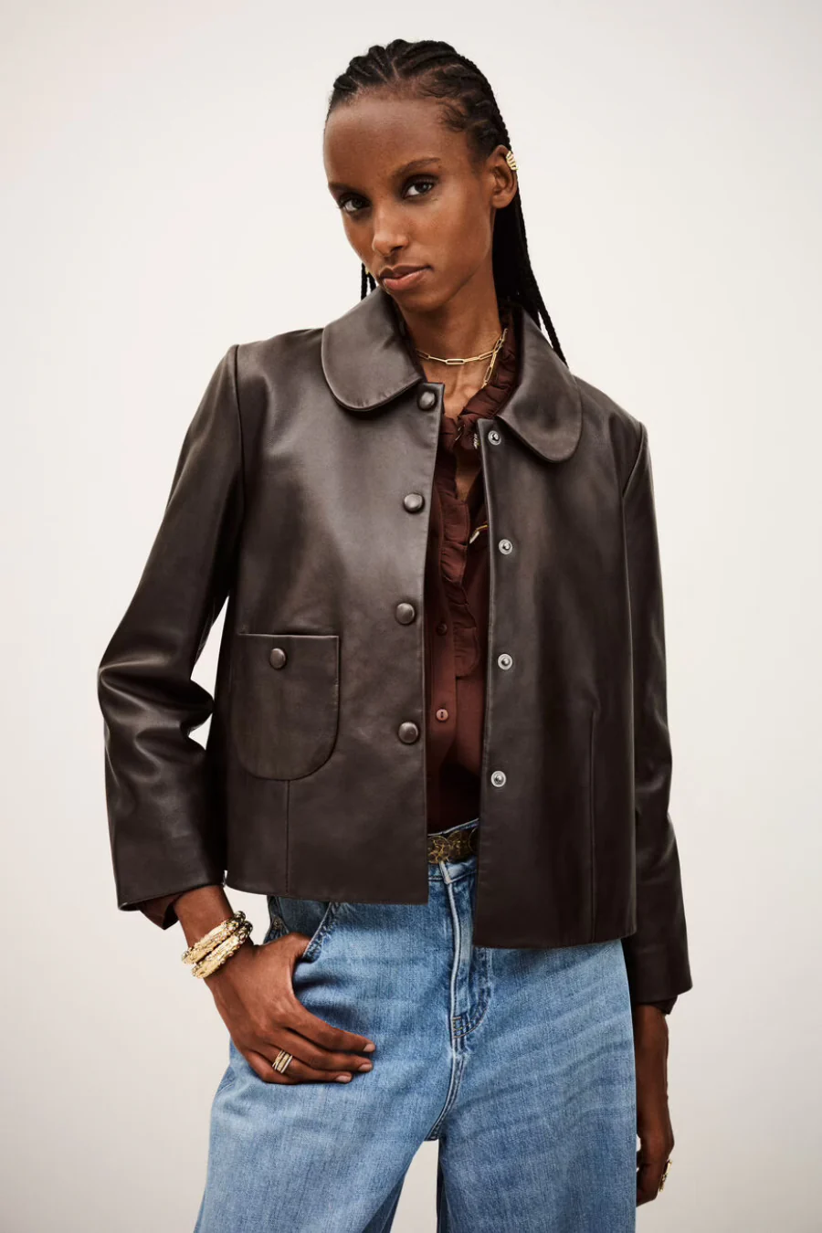 Milos Leather Jacket Marron - Image 2