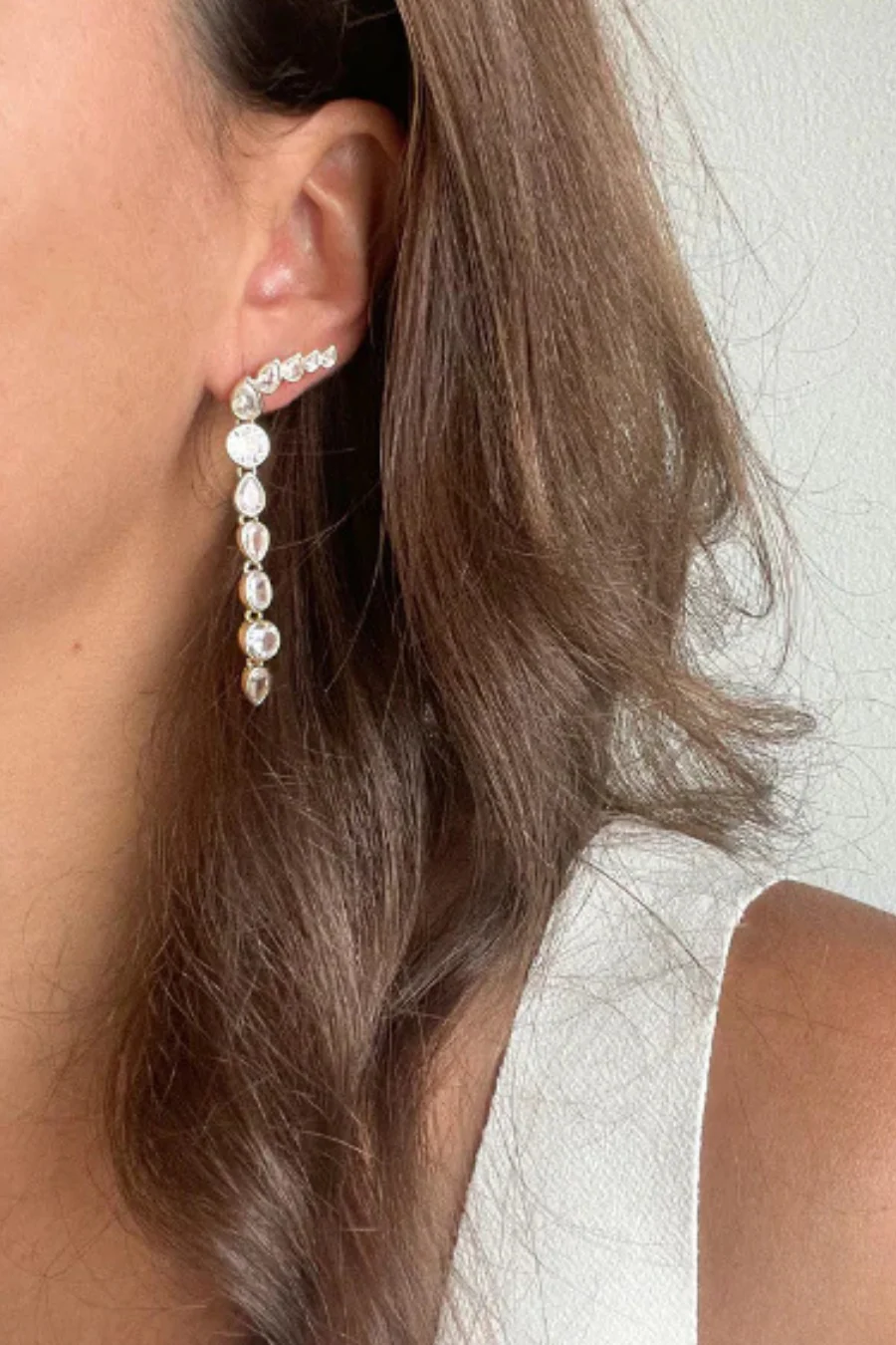 Multi Stone Duster Earrings Gold - Image 2