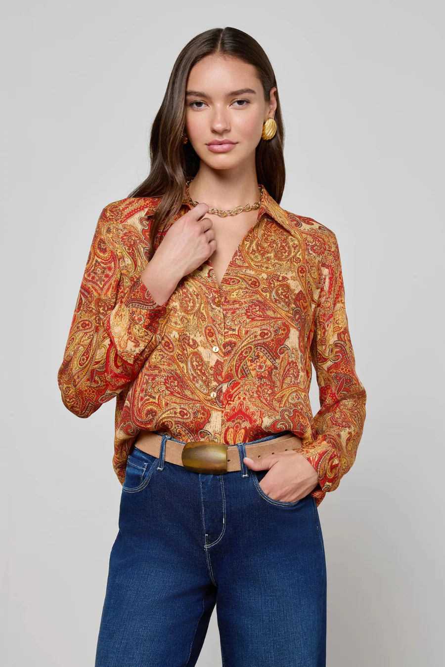 Nina Blouse Golden Ochre Multi Twill Paisley - Image 3