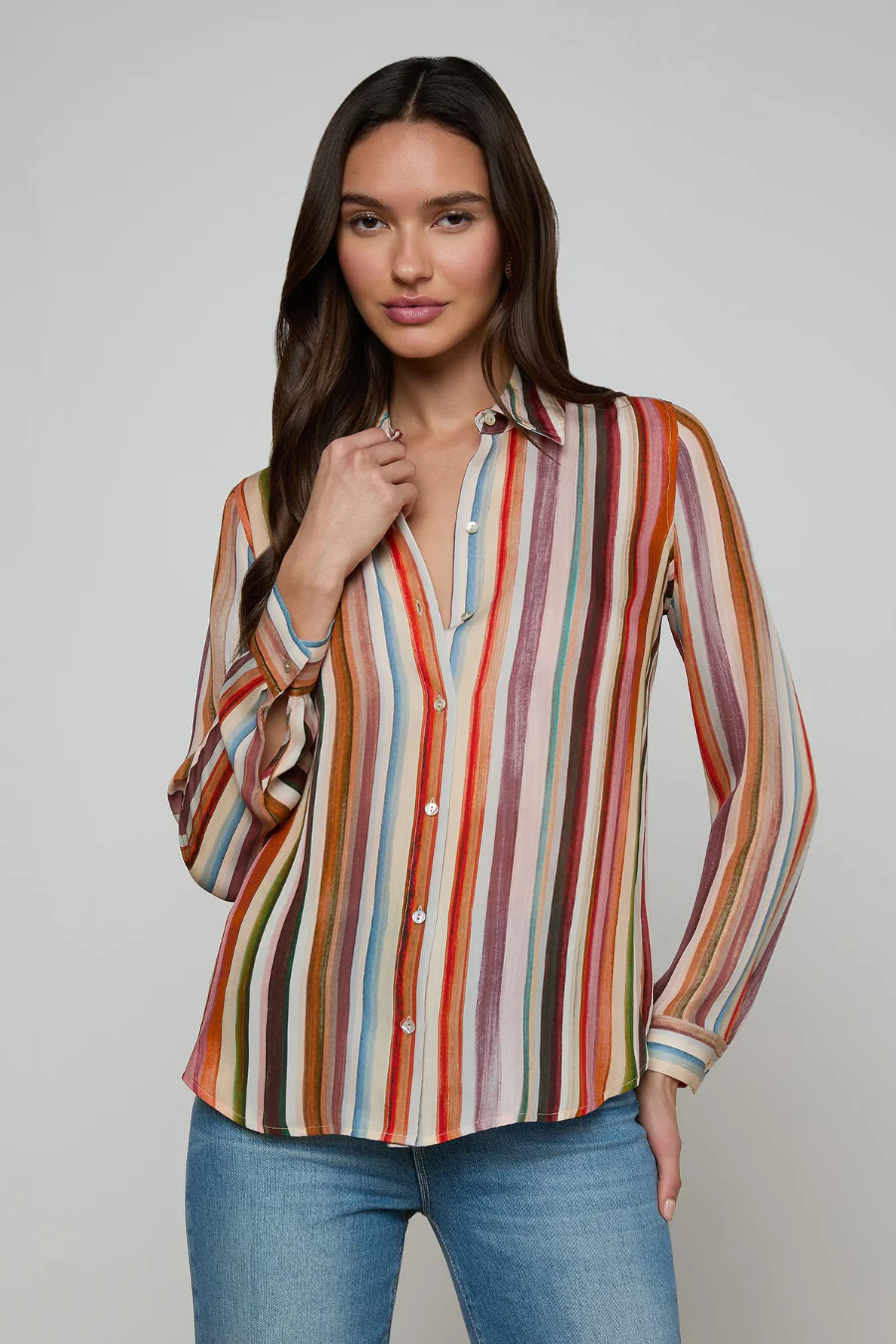 Nina Blouse Multi Watercolour Stripe