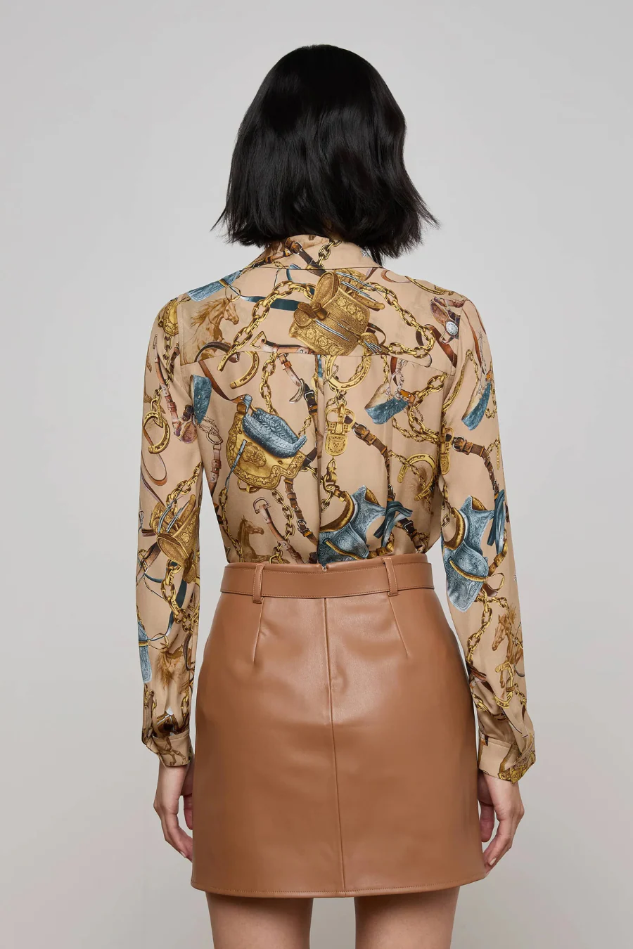 Nina Silk Blouse Dark Cappucino Multi Equestrian Saddle - Image 2