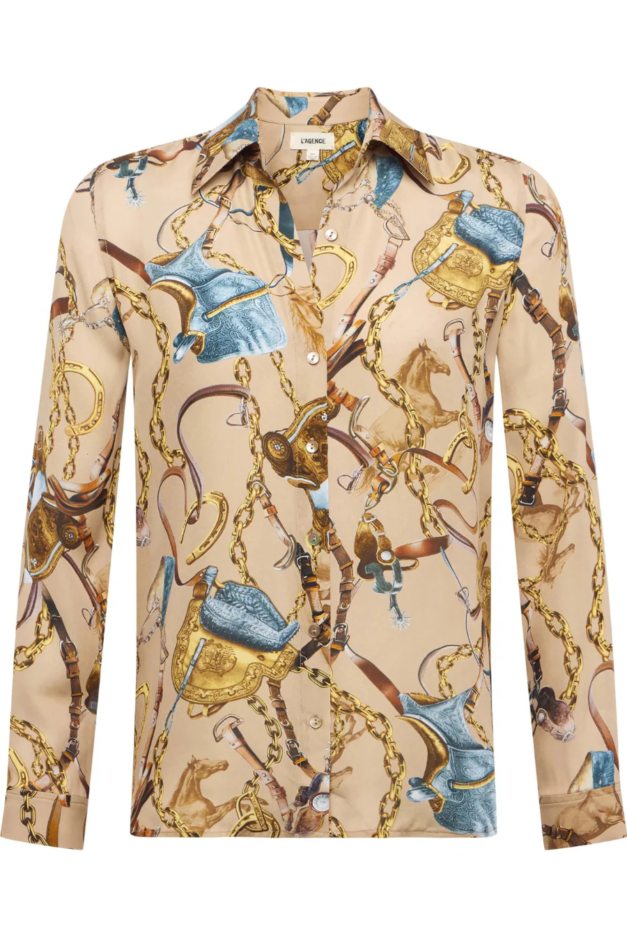 Nina Silk Blouse Dark Cappucino Multi Equestrian Saddle - Image 5