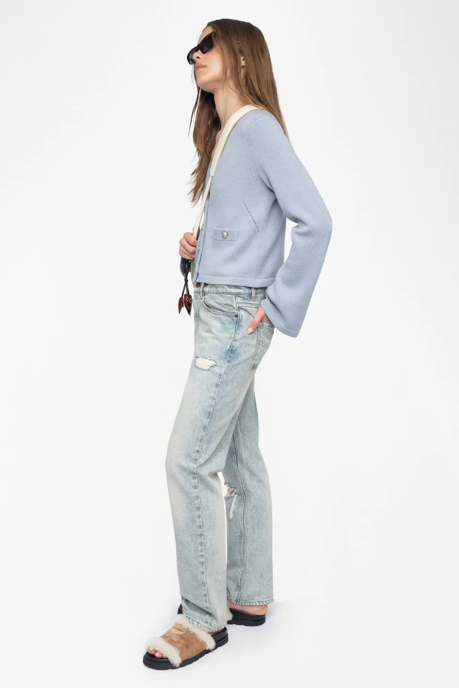 Nolly Cashmere Cardigan Light Blue - Image 4