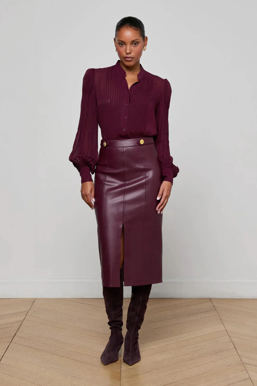 Noor Pleated Blouse Dark Port - Image 2