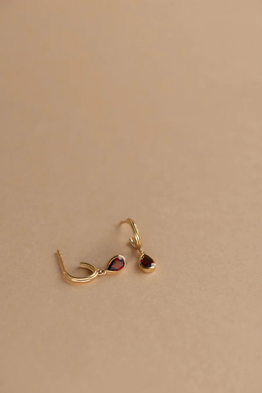 Ophelia Hoops 22k Gold Vermeil Pear Garnet