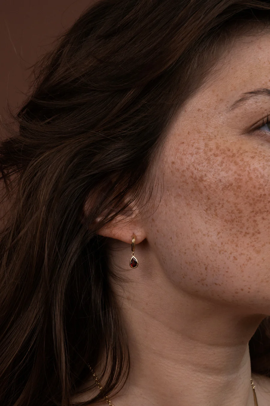 Ophelia Hoops 22k Gold Vermeil Pear Garnet - Image 2