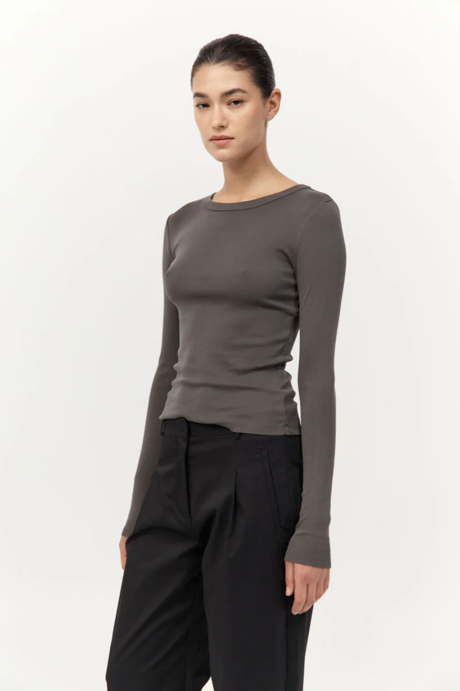 Organic Cotton Long Sleeve Top Khaki - Image 2