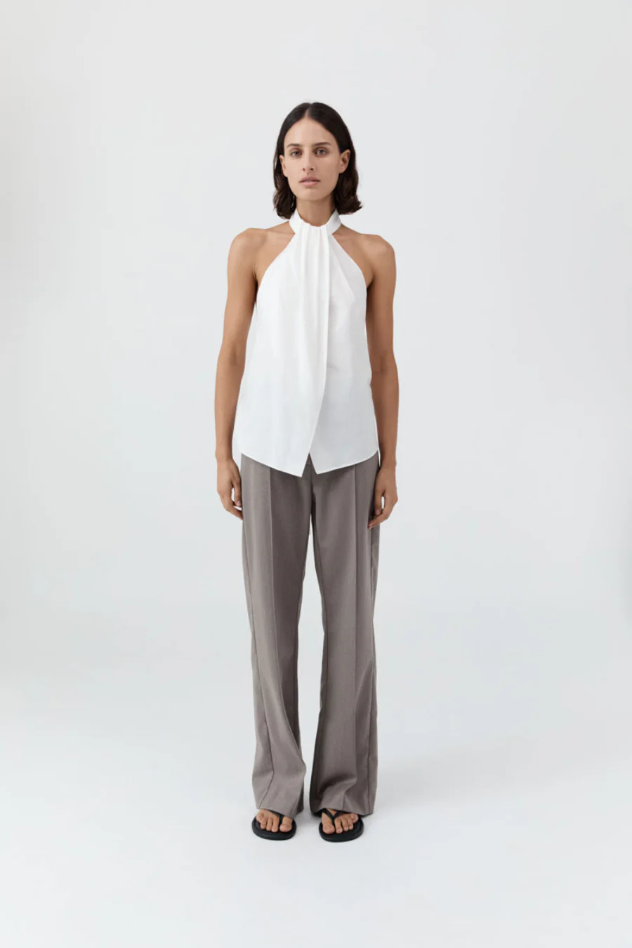 Oxford Halter Tie Back Top White