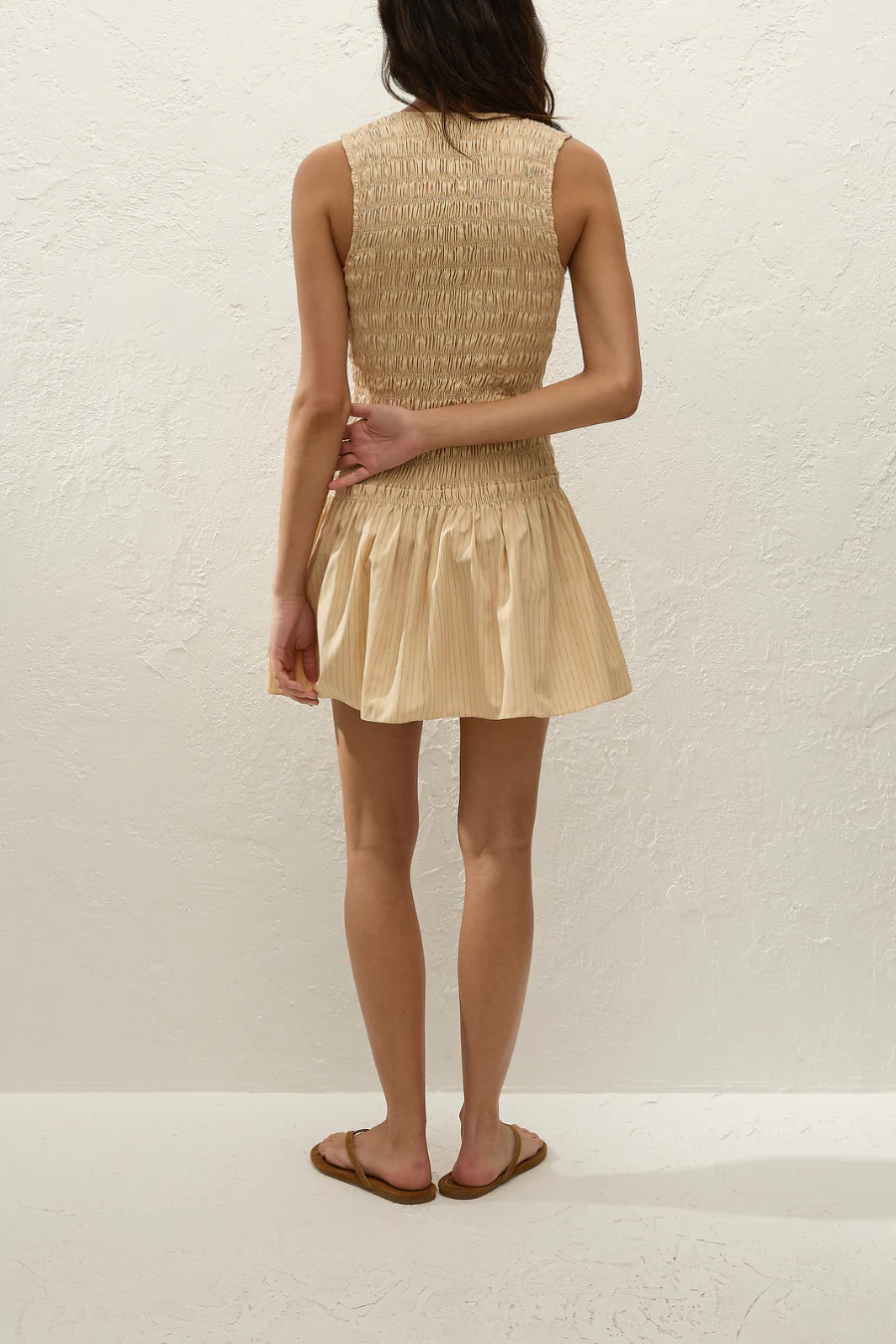 Palomar Mini Dress Mico Pinstripe Sand - Image 3