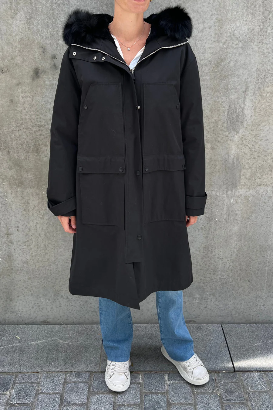 Parka Cotton Lined Fur 100cm Black - Image 3