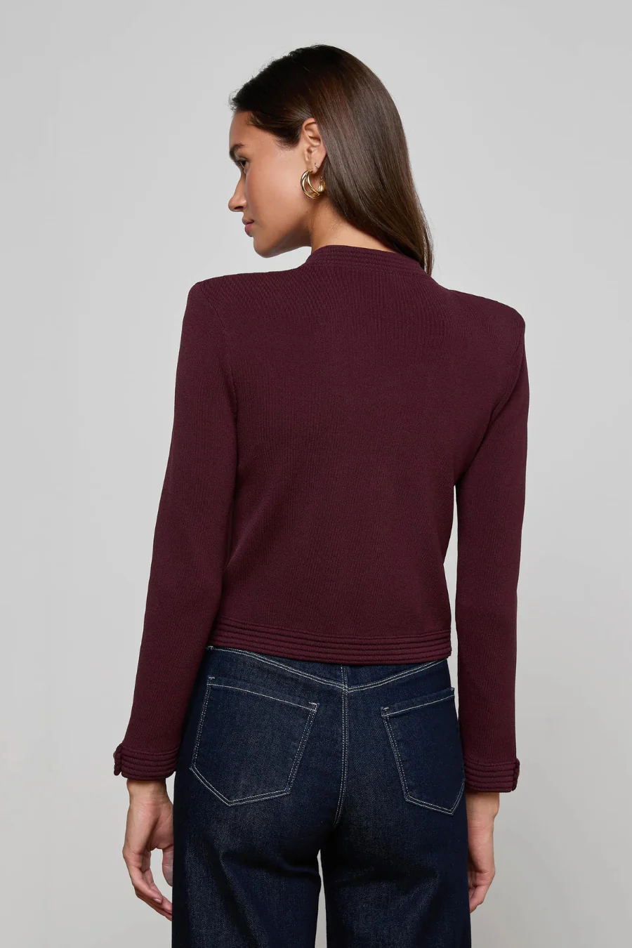 Patsy Crop Crew Cardigan Malbec/ Gold - Image 2