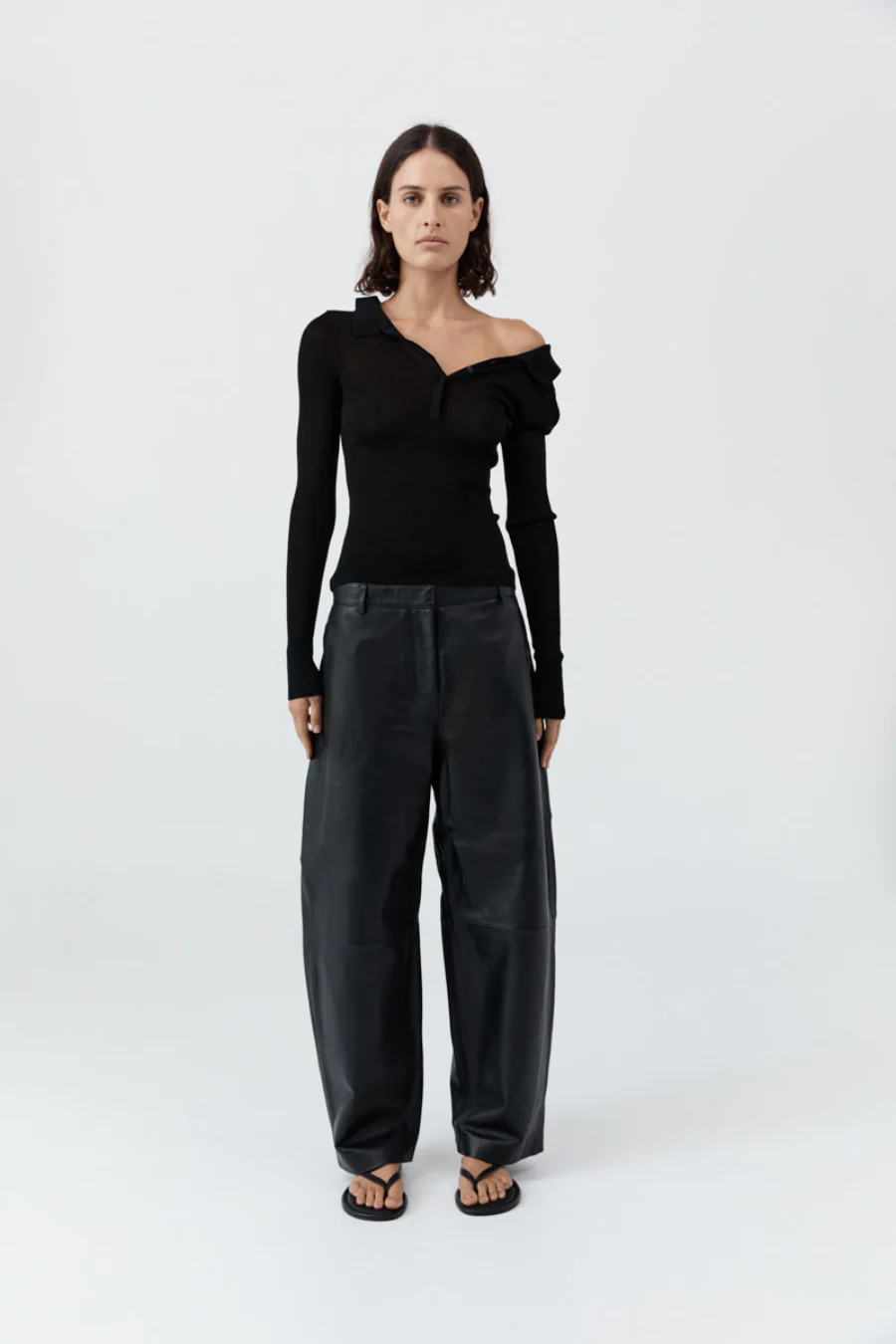 Petite Polo Knit Top Black - Image 3