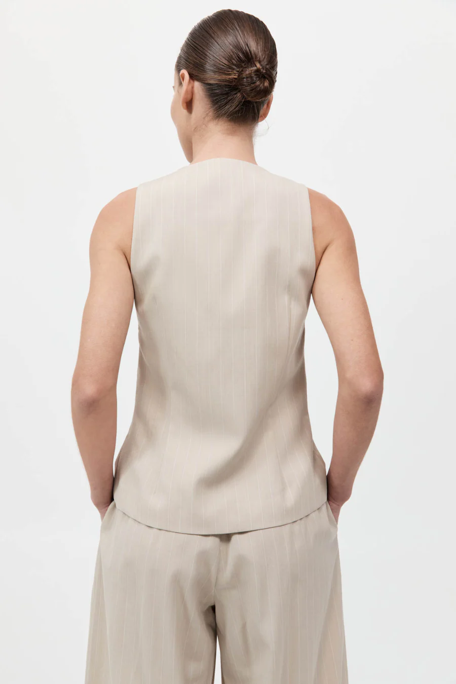 Pinstripe Wool Vest Latte - Image 2