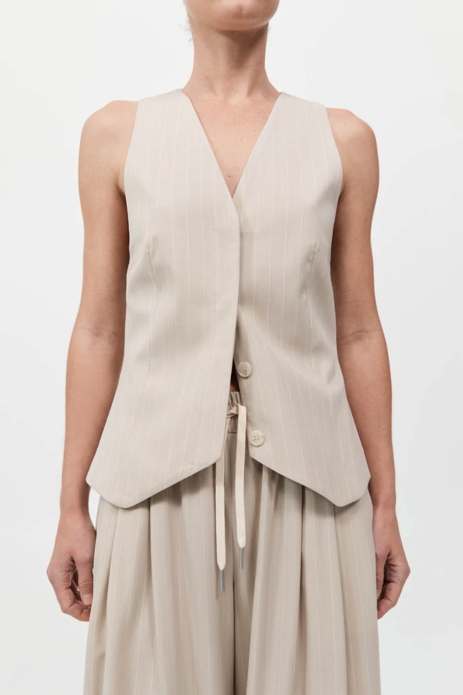 Pinstripe Wool Vest Latte - Image 3