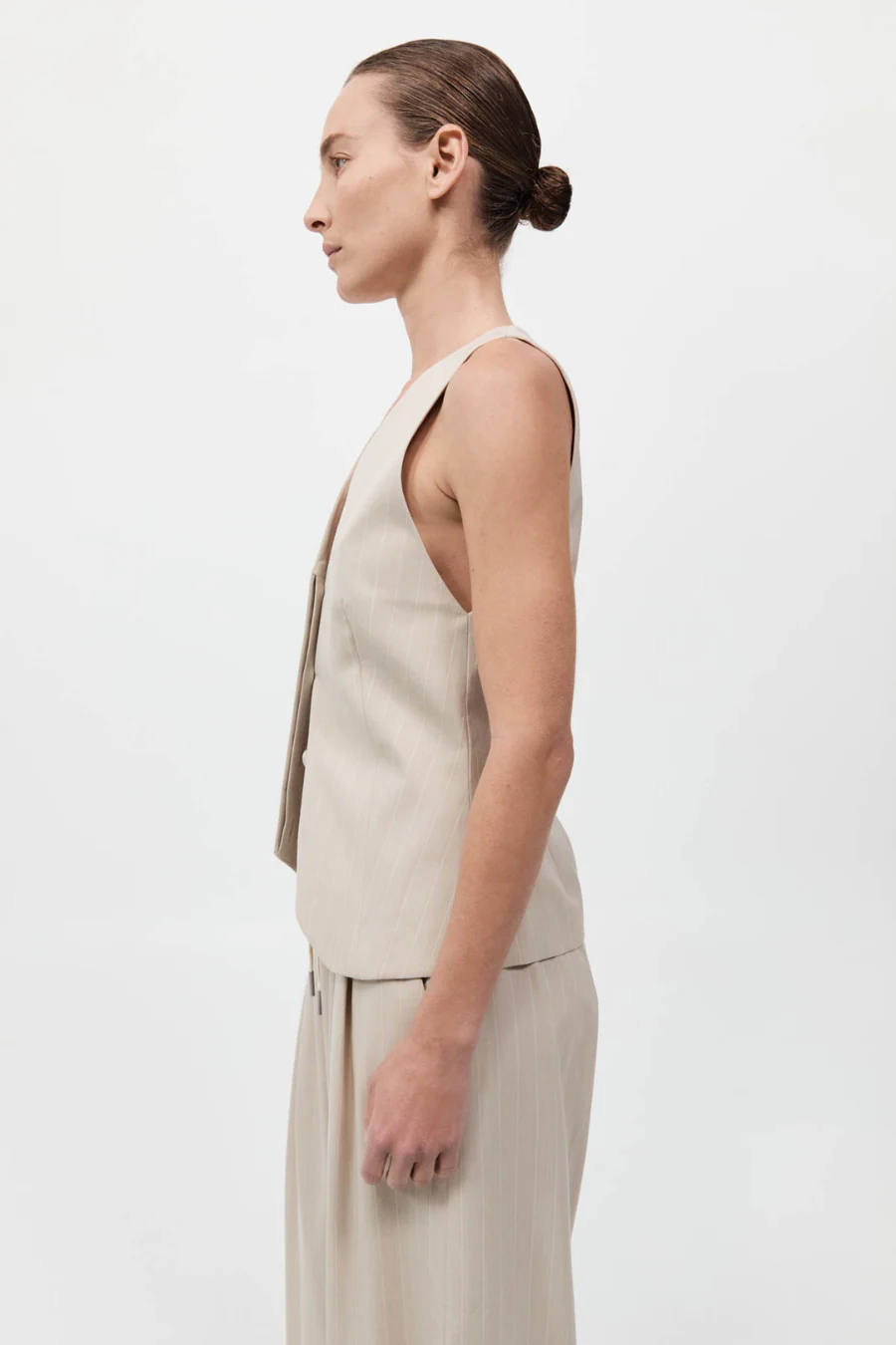 Pinstripe Wool Vest Latte - Image 4